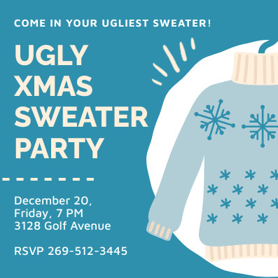 Ugly Christmas Sweater Party Invitation 397x397 template preview