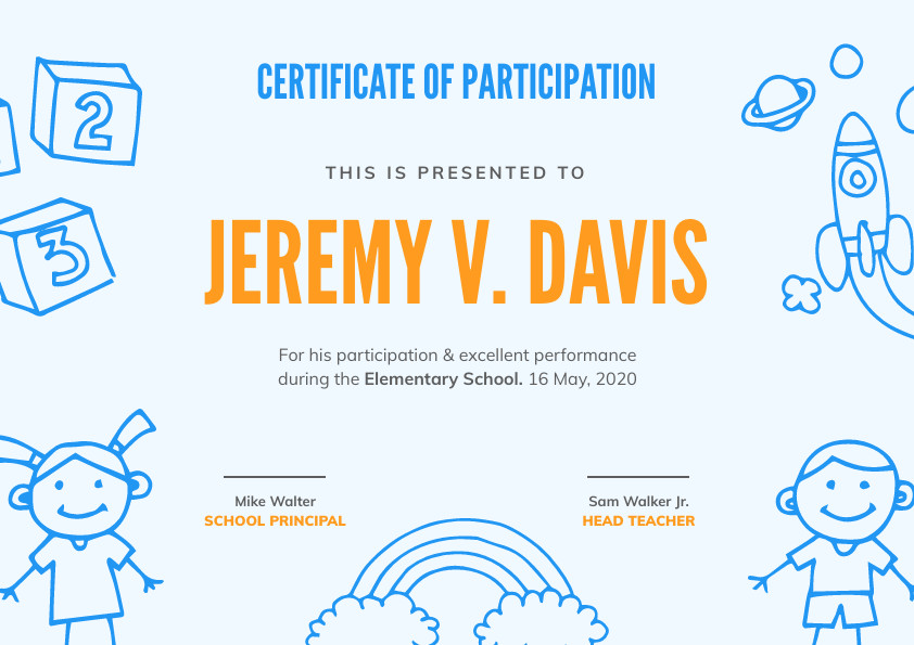 Doodle Elementary School – Certificate Template 842x595 template