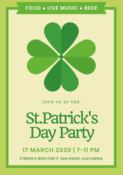Saint Patrick's Day Clover Party – Flyer Template 420x595