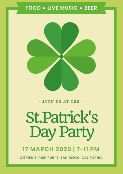 Saint Patrick's Day Clover Party – Flyer Template 420x595 template