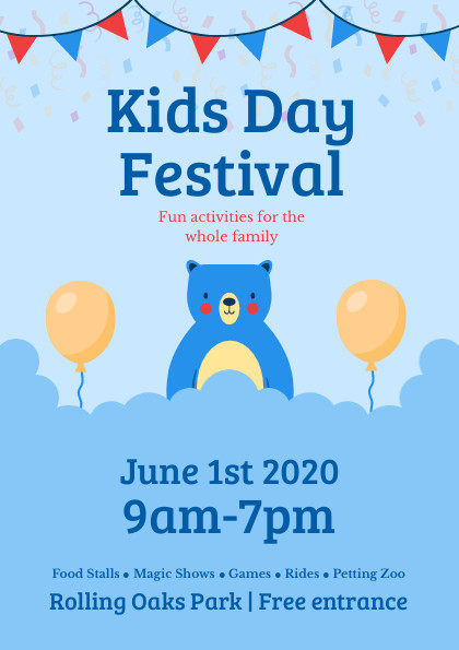 Kids Day Blue Teddy Festival – Flyer Template