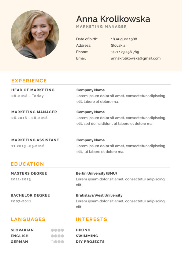 Anna Marketing Manager – Resume Template