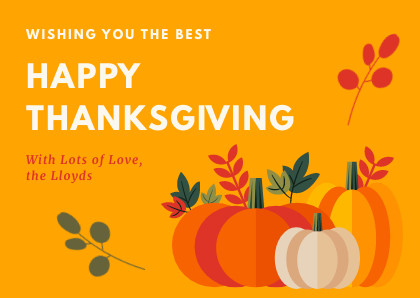 Happy Thanksgiving Orange Pumpkin Card 420x298 template preview
