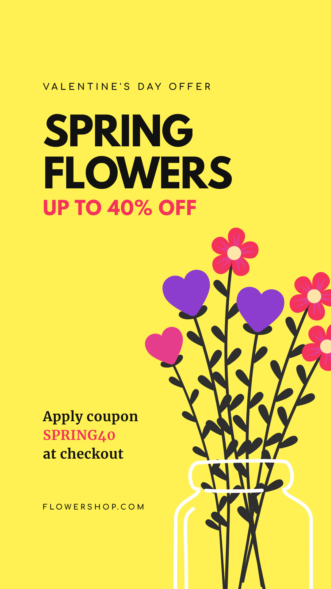 Valentine's Day Spring Flowers Illustration Facebook Cover 820x360