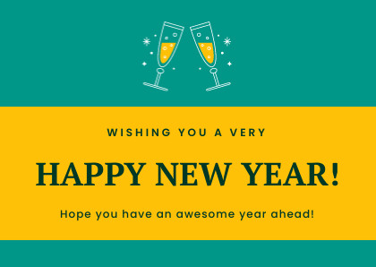 Blue Yellow Happy New Year Card 420x298 template
