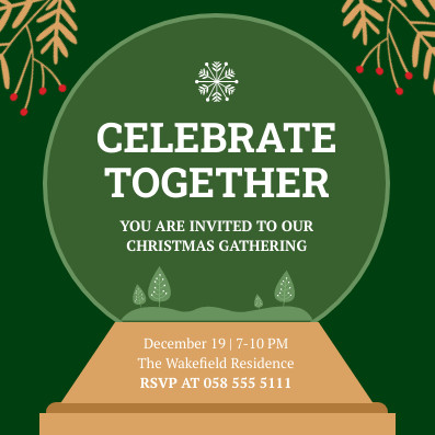 Celebrate Together Christmas Snowglobe Invitation 397x397 template
