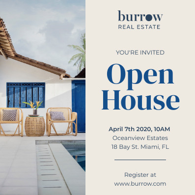 Open house Blue Miami – Invitation Template 397x397 template