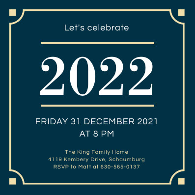 Blue Gold Let's Celebrate New Year Invitation 397x397 template
