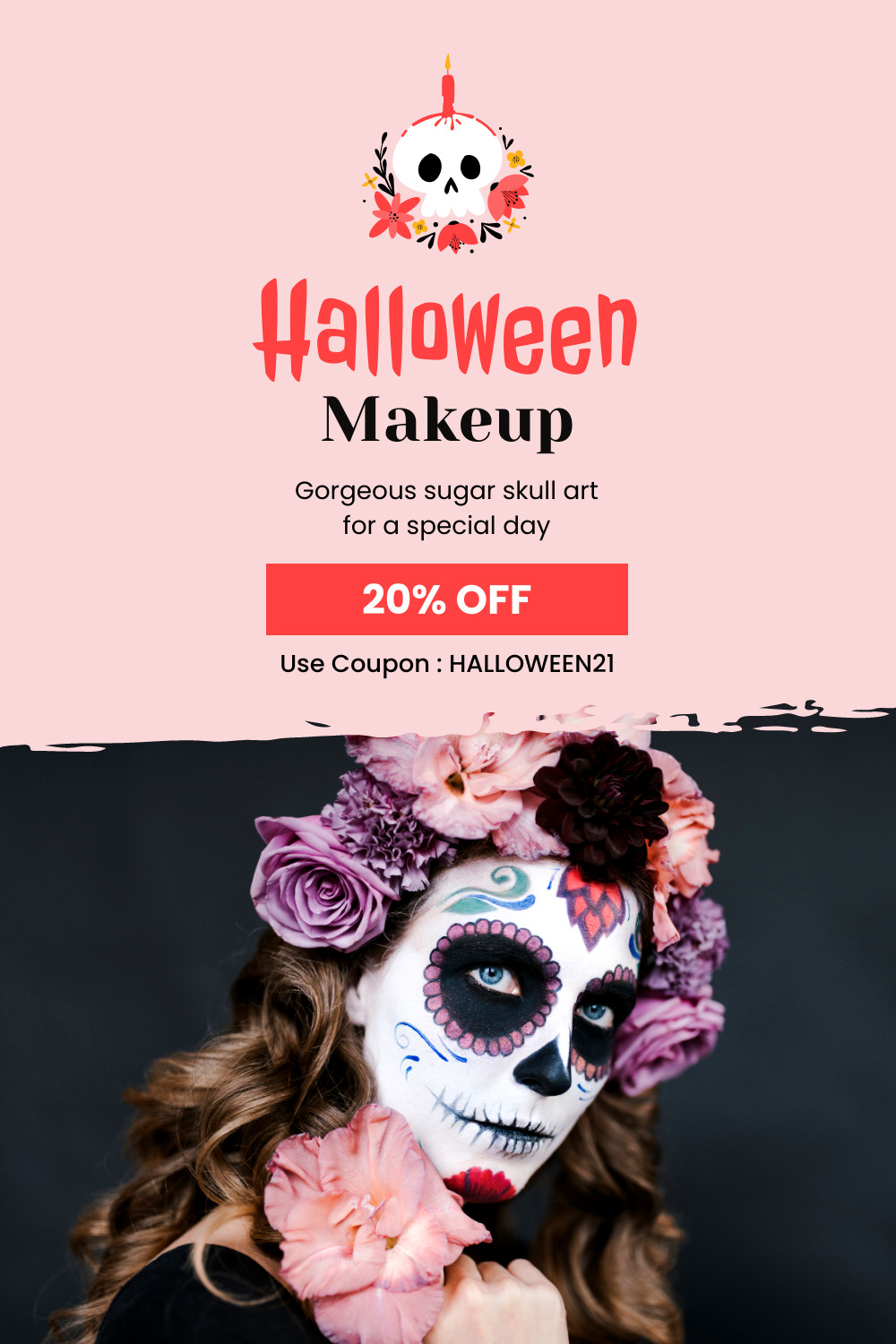Sugar Skull Halloween Makeup Discount Facebook Cover 820x360
