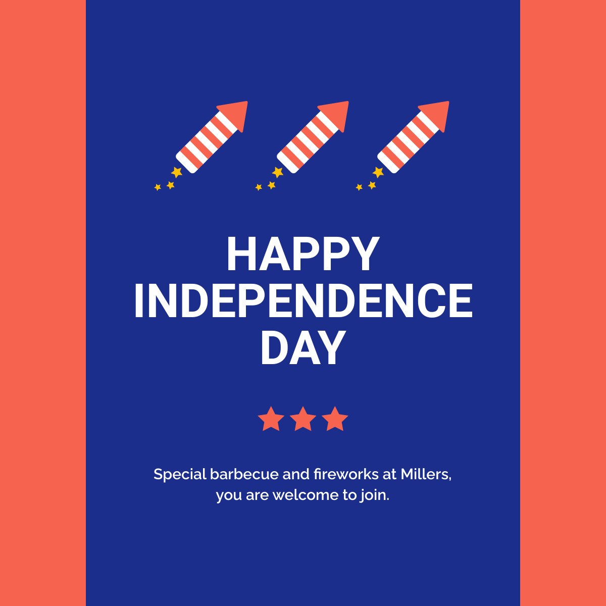 Independence Day Barbeque and Fireworks Responsive Square Art 1200x1200