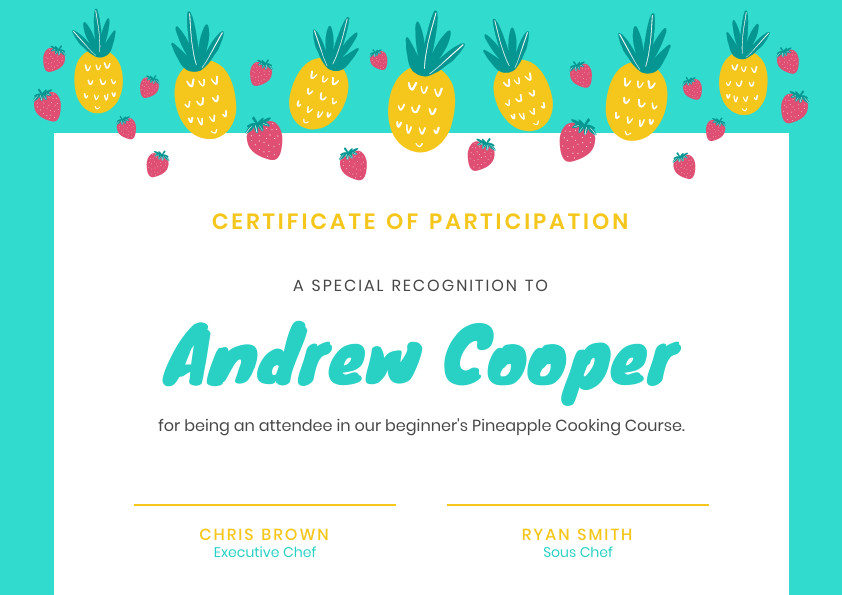 Andrew Copper Pineapple Cooking – Certificate Template 842x595