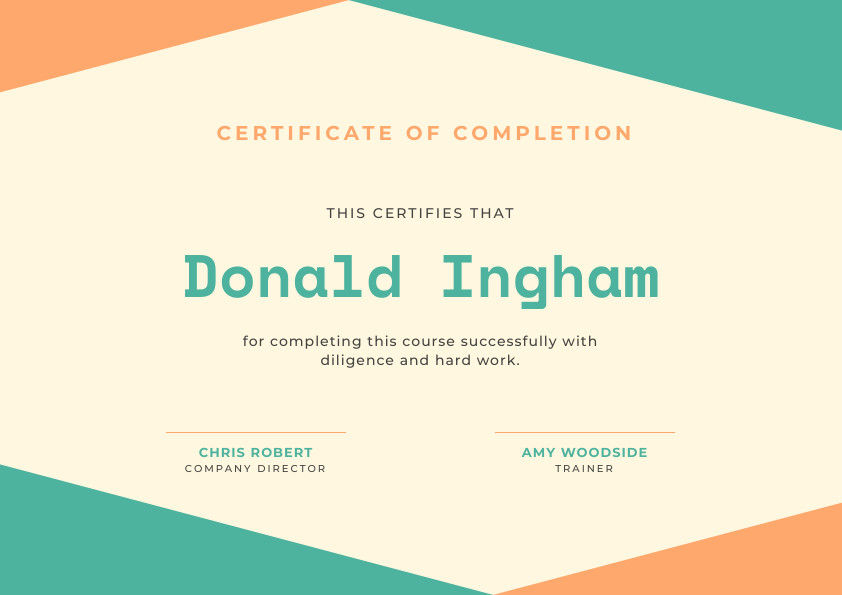 Donald Ingham Hard Work – Certificate Template 842x595