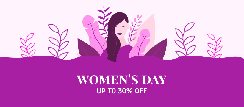 Purple Illustration Women's Day Facebook Cover 820x360