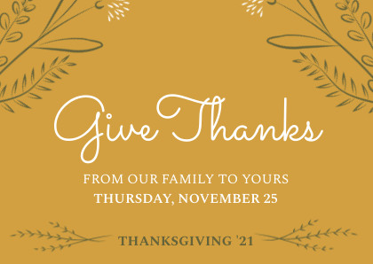 Give Thanks Gold Family Thanksgiving Card 420x298 template