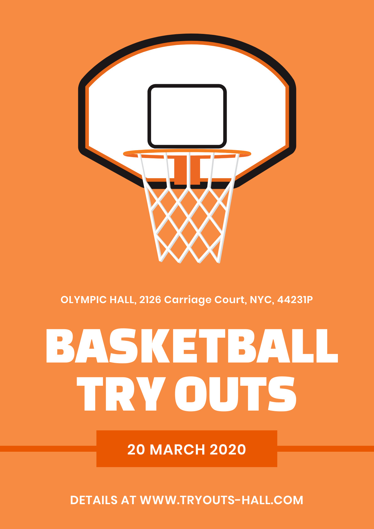 Basketball Try Outs Orange – Poster Template 1191x1684