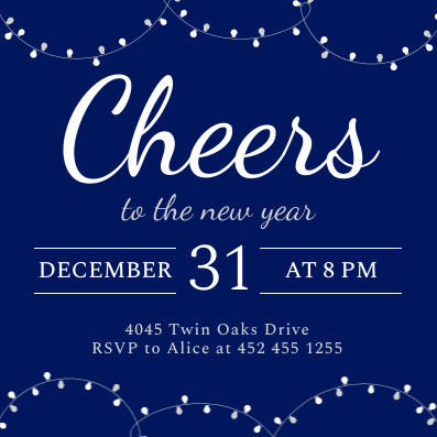 Blue Cheers to the New Year Invitation 397x397 template