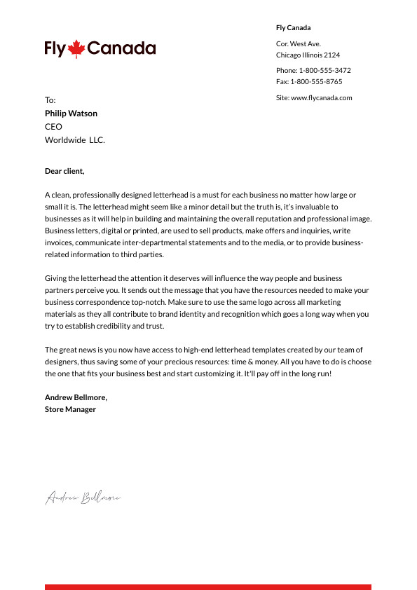 Fly Canada Worldwide – Letterhead Template 595x842 template