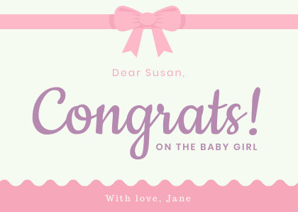 Baby Girl Pink Bow – Card Template  420x298 template