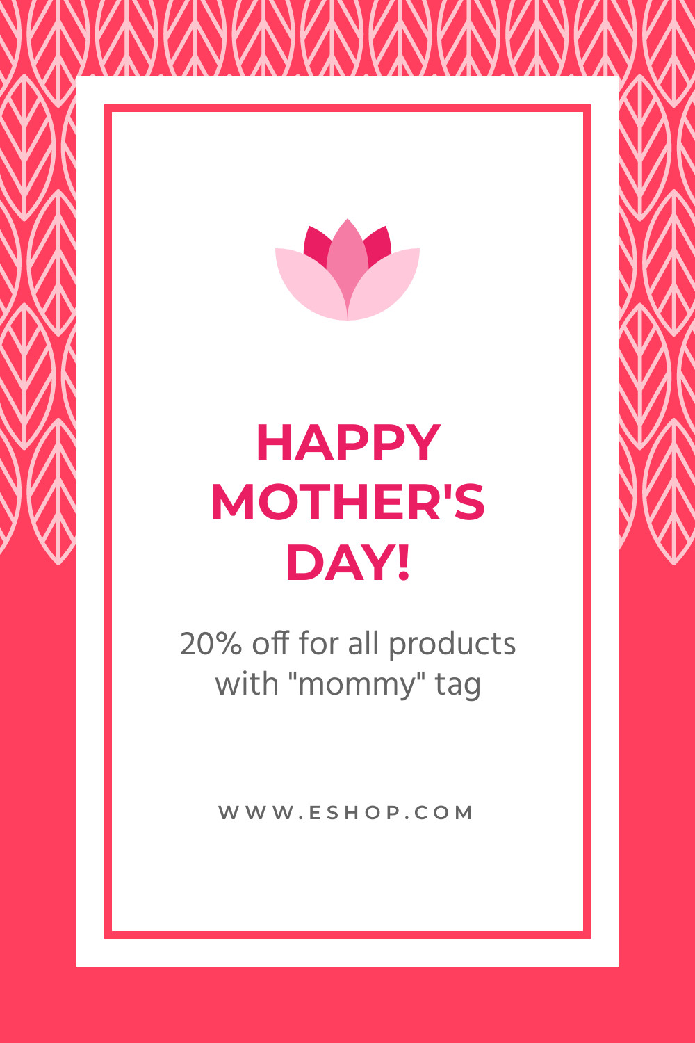Red Mother's Day Sale Leaf Pattern Facebook Cover 820x360