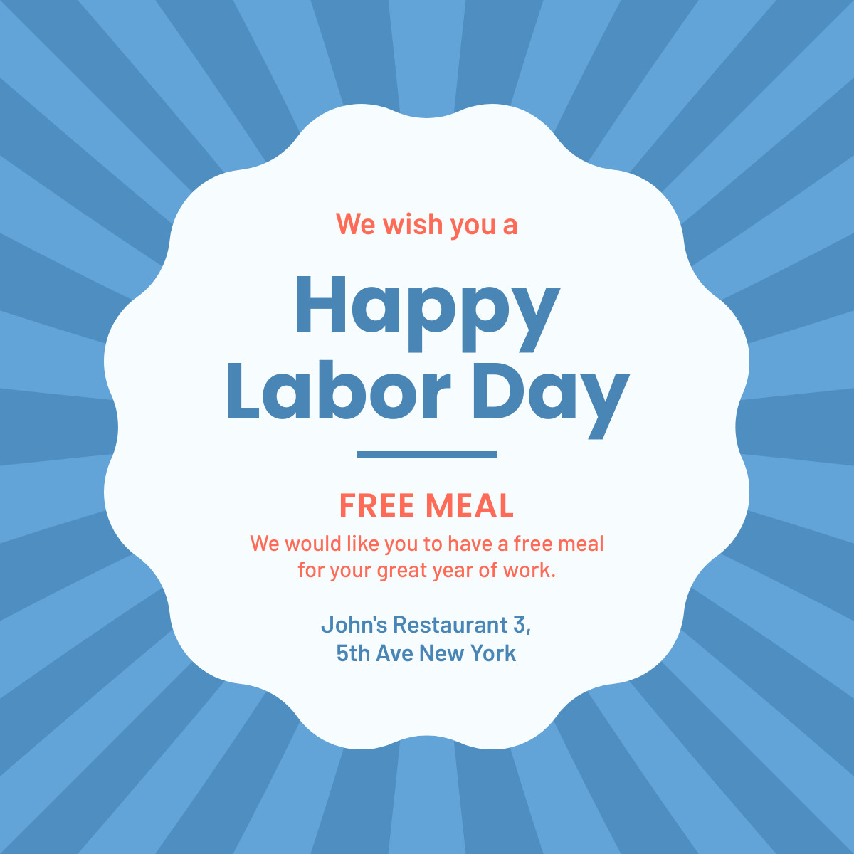 Labor Day Free Meal Responsive Square Art 1200x1200