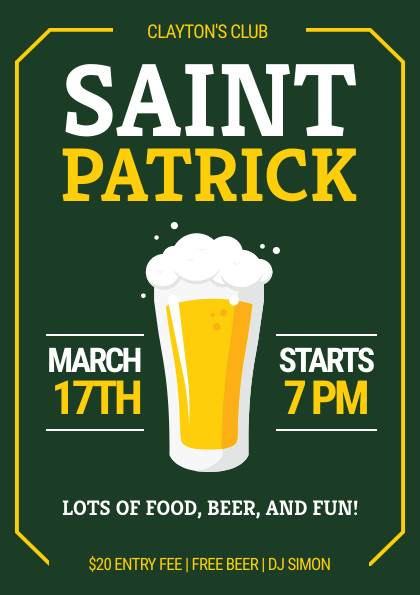 Saint Patrick Beer Illustration – Flyer Template 420x595 template