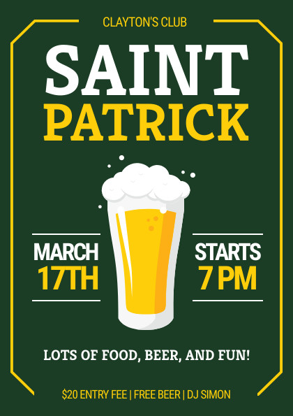 Saint Patrick Beer Illustration – Flyer Template 420x595