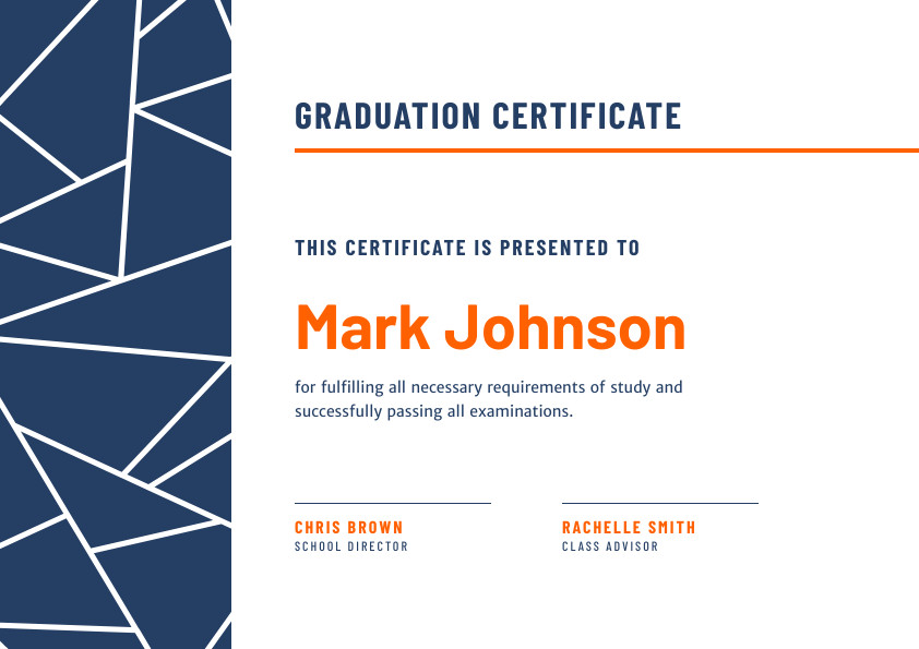 Mark Johnson Study Graduation – Certificate Template 842x595 template