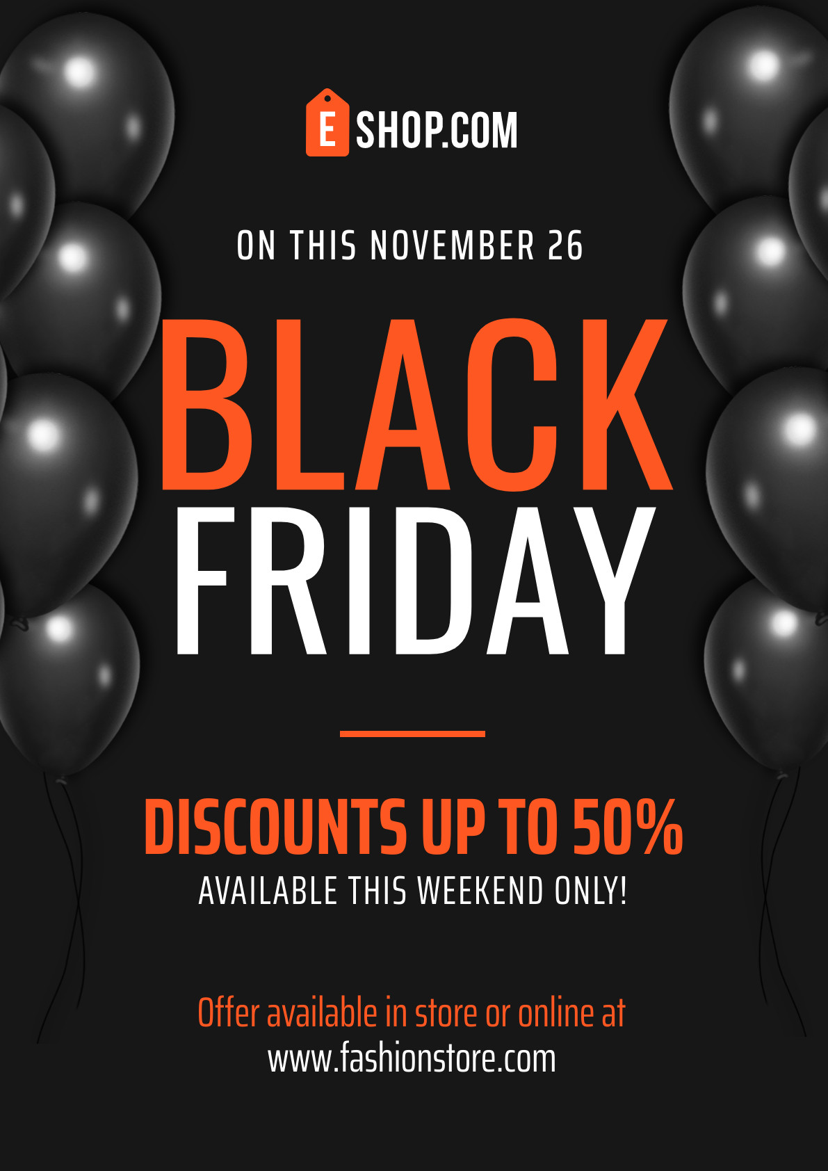 Black Balloons Weekend Sale Black Friday Poster 1191x1684 template
