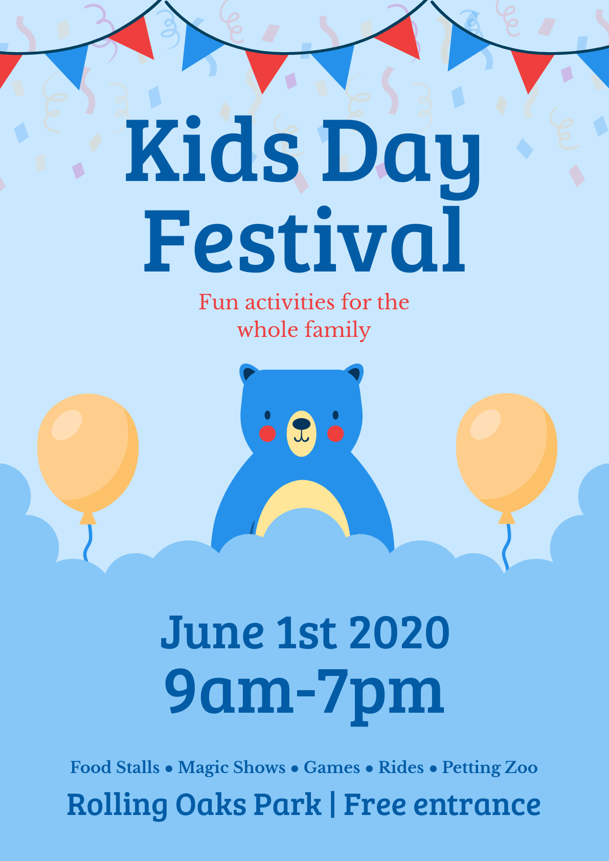 Kids Day Blue Teddy Festival – Poster Template 1191x1684