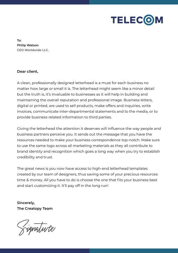 Telecom Blue – Letterhead Template 595x842 template preview