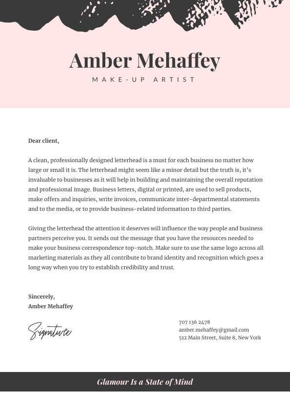 Amber Mehaffey Makeup – Letterhead Template 595x842