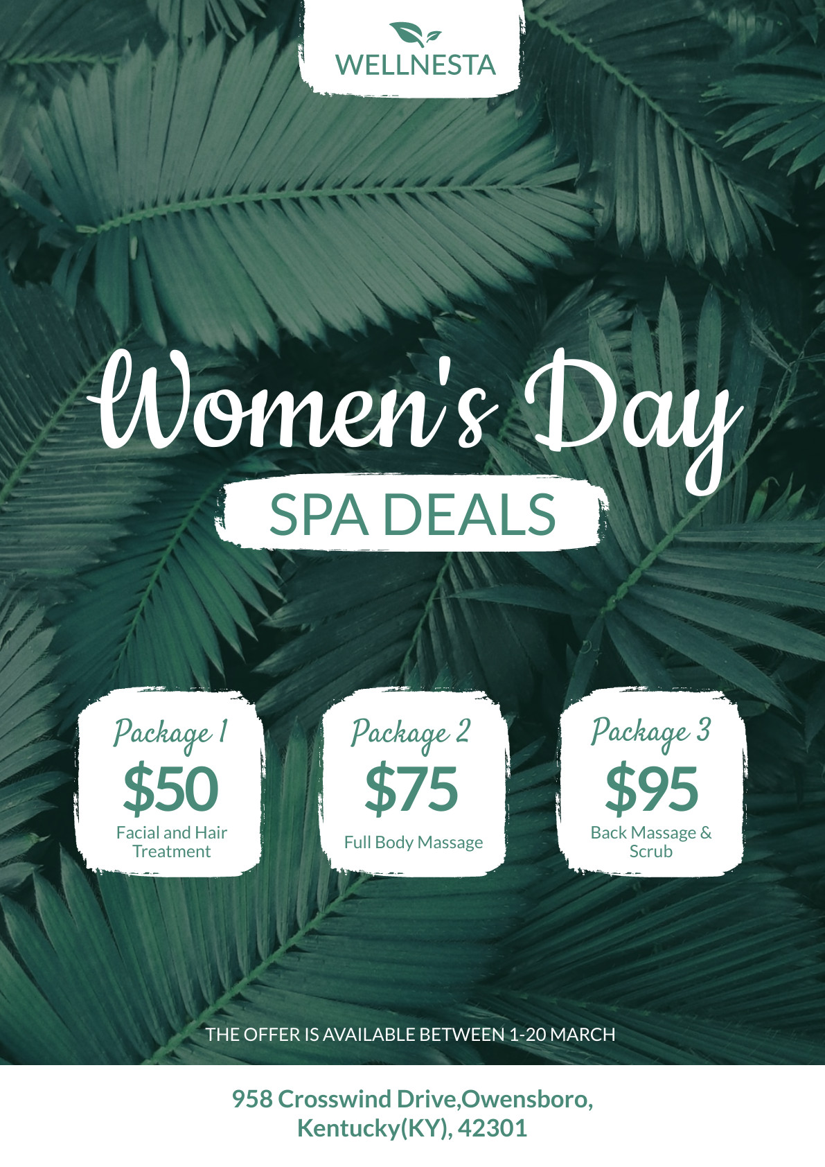 Women's Day Green Spa Deals – Poster Template 1191x1684