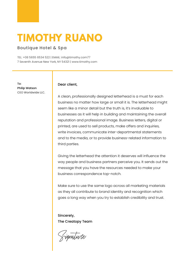 Timothy Ruano Hotel – Letterhead Template 595x842 template preview