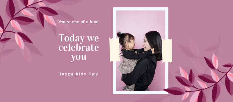 Pink Today We Celebrate Kids Day Facebook Cover 820x360