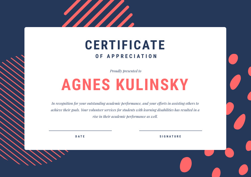 Agnes Kulinsky – Certificate Template 842x595