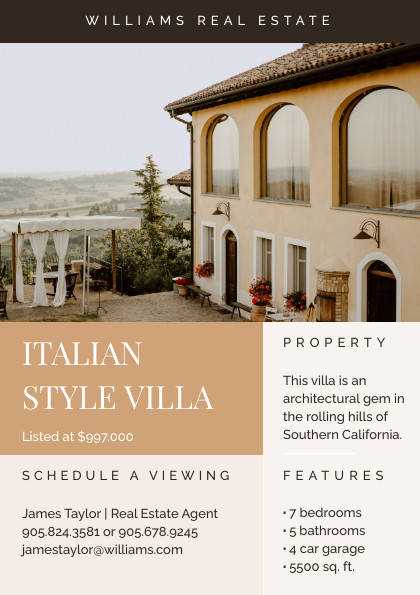 Williams Italian Style Villa – Flyer Template 420x595