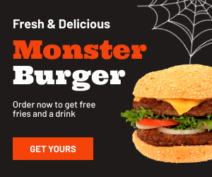 Halloween Monster Burger Sale Inline Rectangle 300x250