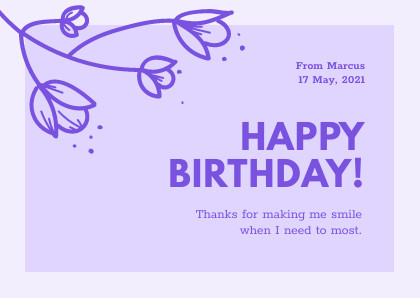 Happy Birthday Purple Flower – Card Template  420x298 template