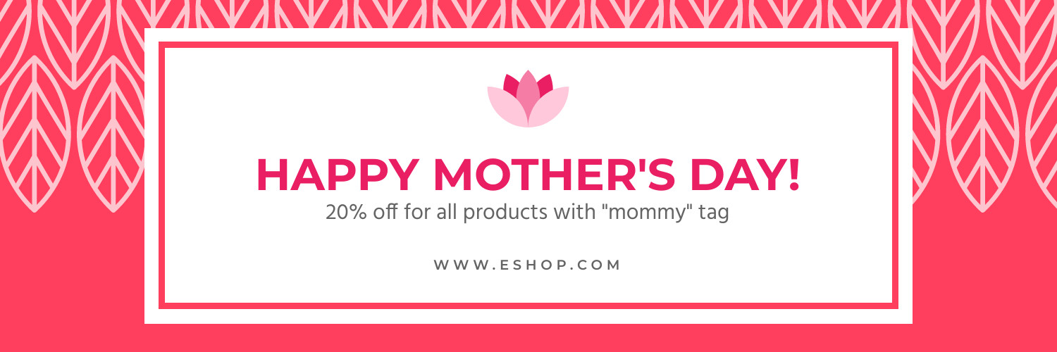 Red Mother's Day Sale Leaf Pattern Facebook Cover 820x360