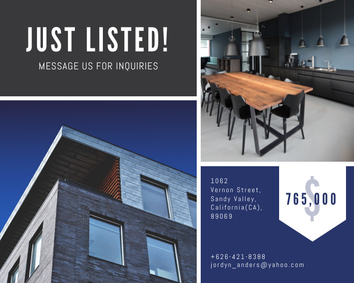 Just Listed Blue Inquiries Photo – Collage Template  709x567 template