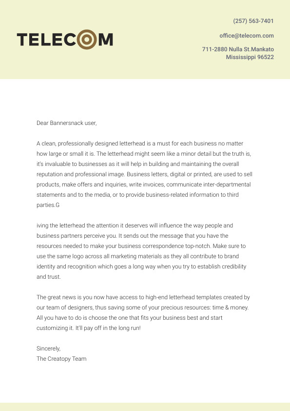 Telecom Clean Business – Letterhead Template 595x842 template