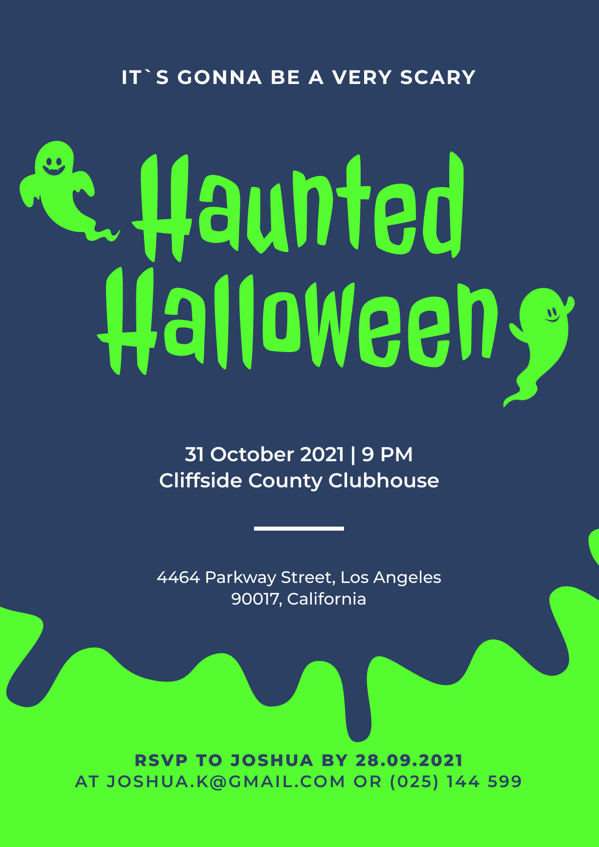 Haunted Halloween Green Ghost Poster