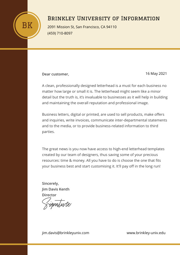 Brinkley University – Letterhead Template 595x842 template preview