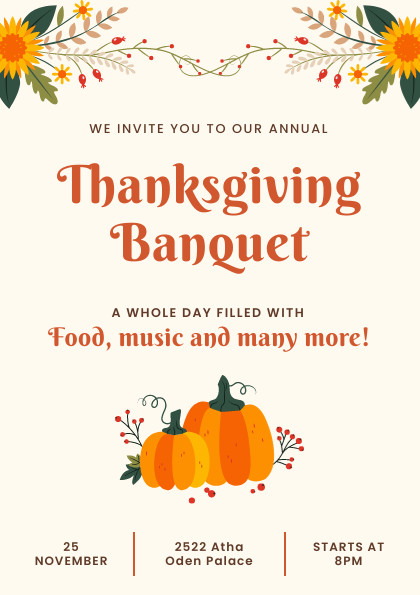 Thanksgiving Oden Palace Banquet Flyer