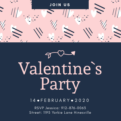 Valentine's Blue Pink Party Invitation 397x397 template