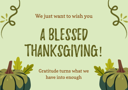 Blessed Thanksgiving Wish Green Pumpkins Card 420x298 template