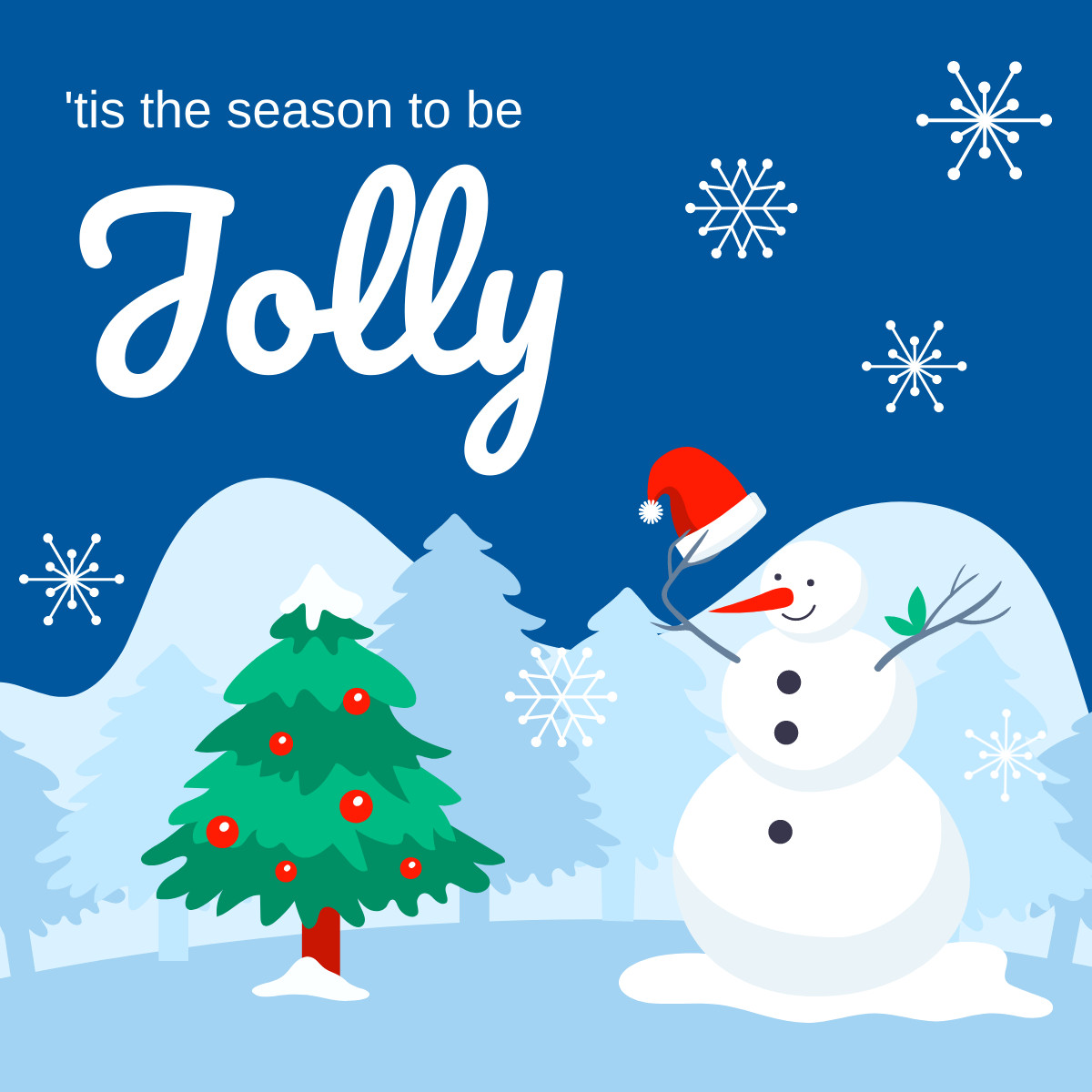 Christmas Jolly Snowman  Responsive Square Art 1200x1200
