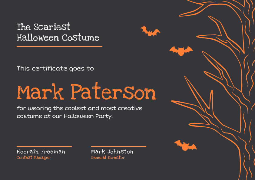 Mark Scariest Halloween Costume Certificate