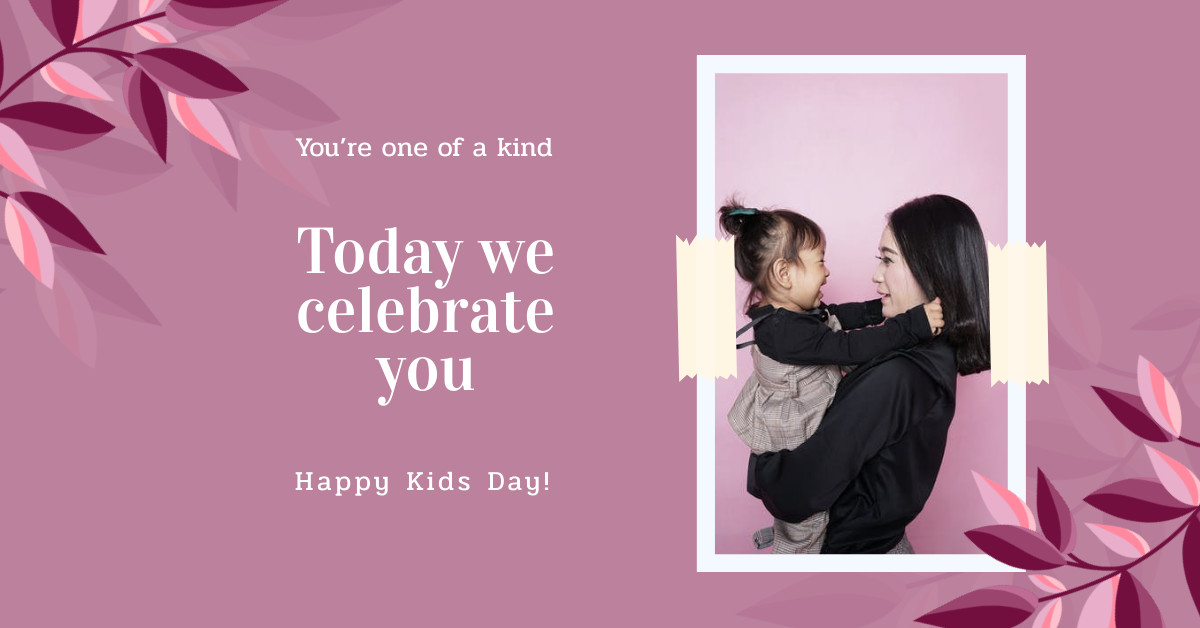 Pink Today We Celebrate Kids Day Facebook Cover 820x360