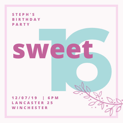 Sweet sixteen pink – Invitation Template 397x397 template preview